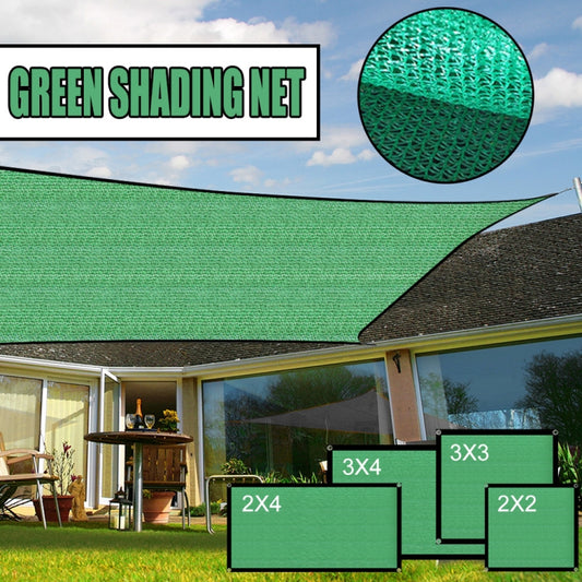 Green shading net canopy panel with mesh texture and size labels