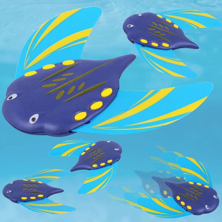 Set of devil fish swim toys in blue and purple with yellow fins and spots
