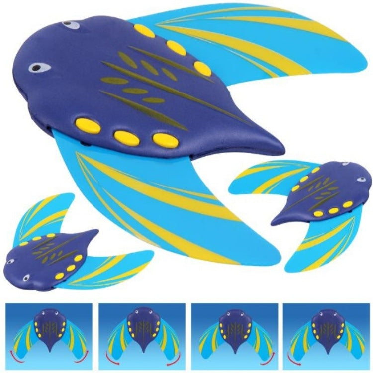 Devil fish pool toy set with one large and several small fish, blue and yellow