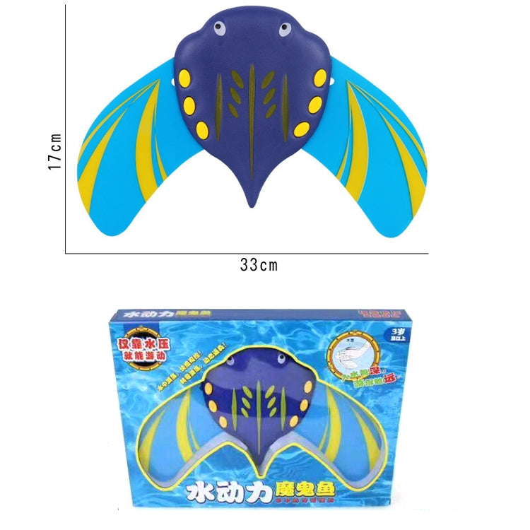 Boxed devil fish swimming pool water toy with blue, purple, and yellow design