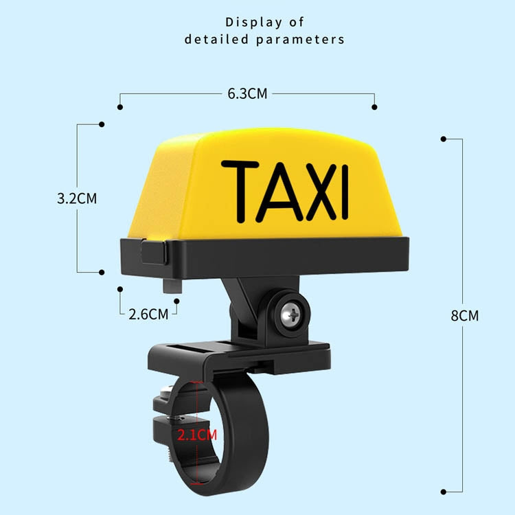 Yellow TAXI taxi-style light with black clamp mount and cylindrical front lamp