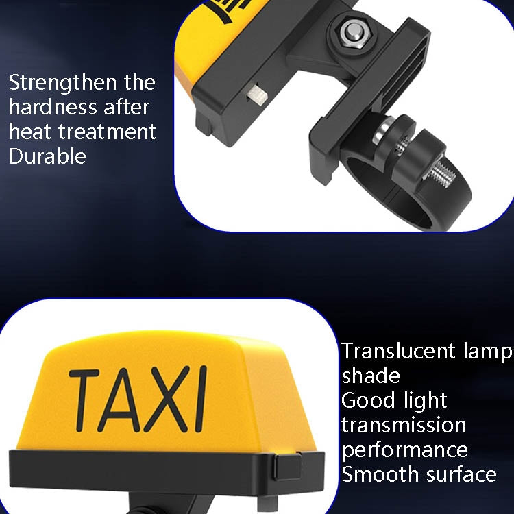 Yellow TAXI warning light with black mount and translucent lamp shade area
