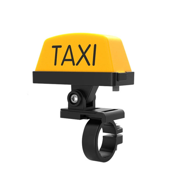 Yellow TAXI motorcycle warning light with black mounting bracket and handlebar clip