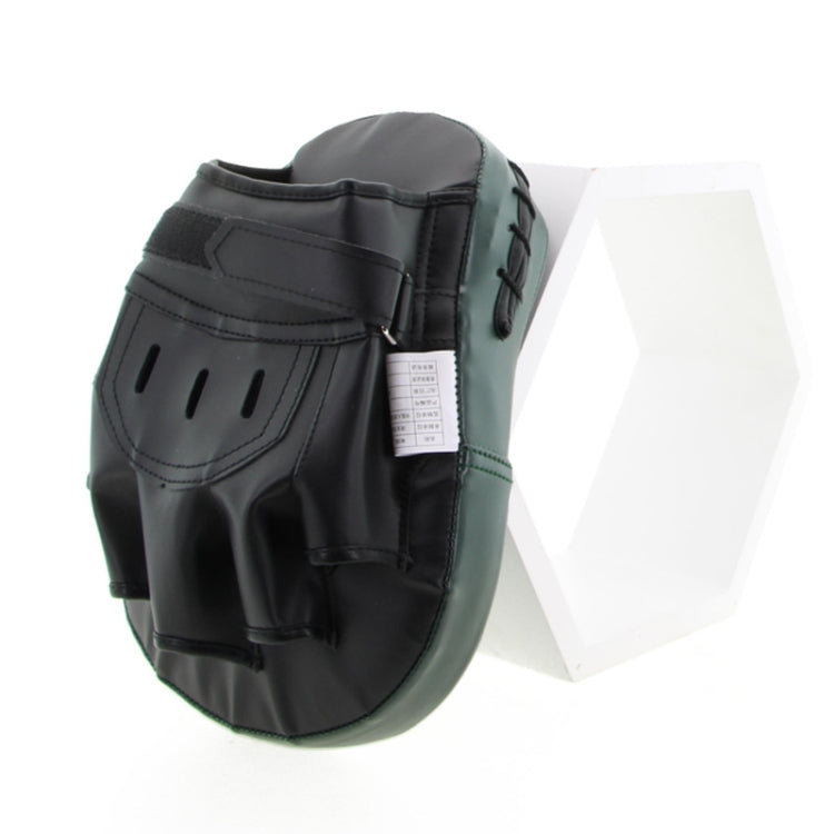 Black and green leather hand target with wrist strap and reinforced finger panel