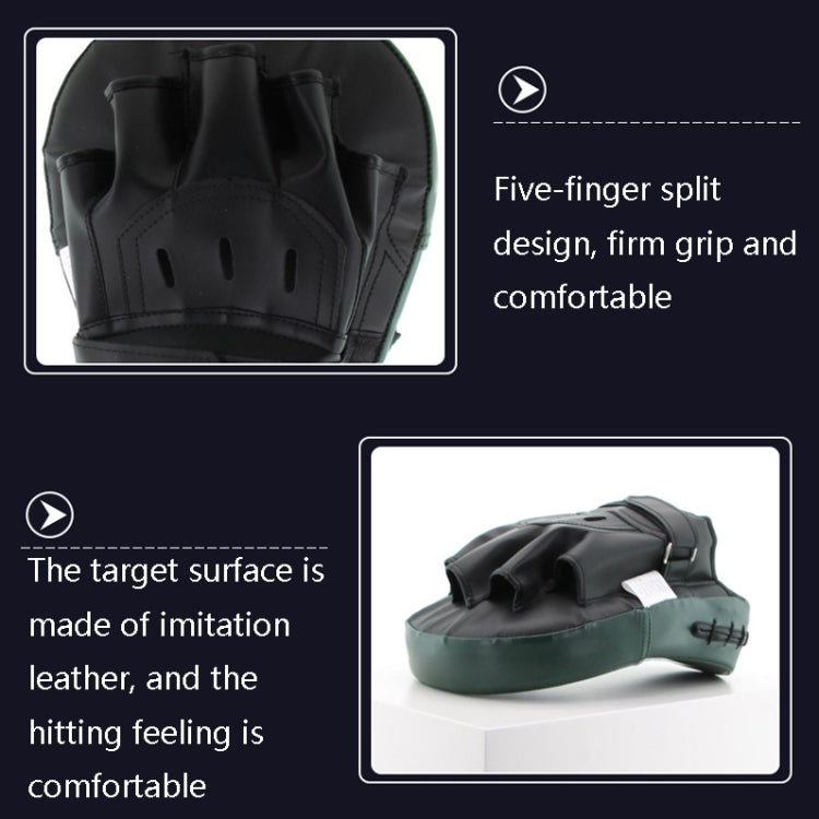 Black leather hand target with five-finger split design and vented finger slots