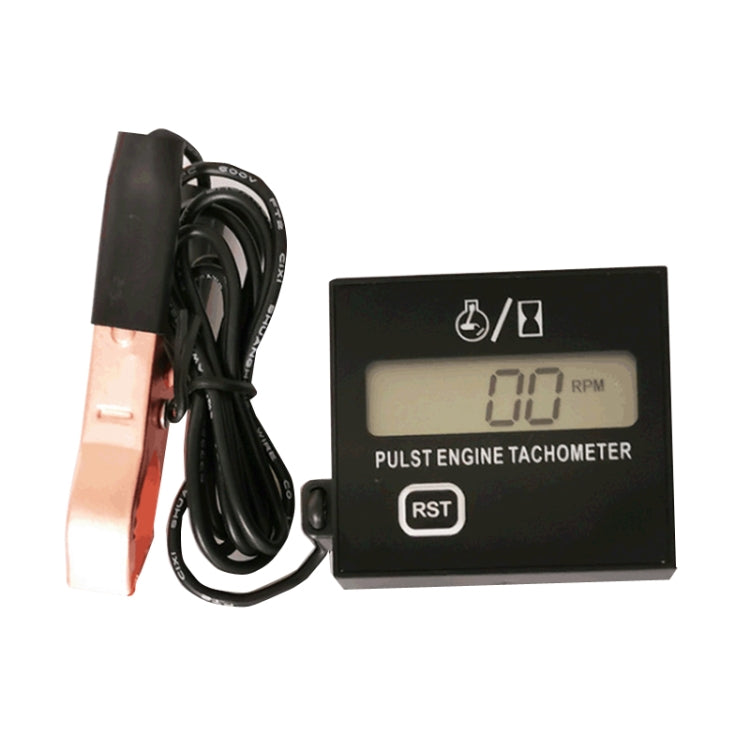 Digital pulse engine tachometer with clip sensor cable and LCD RPM display