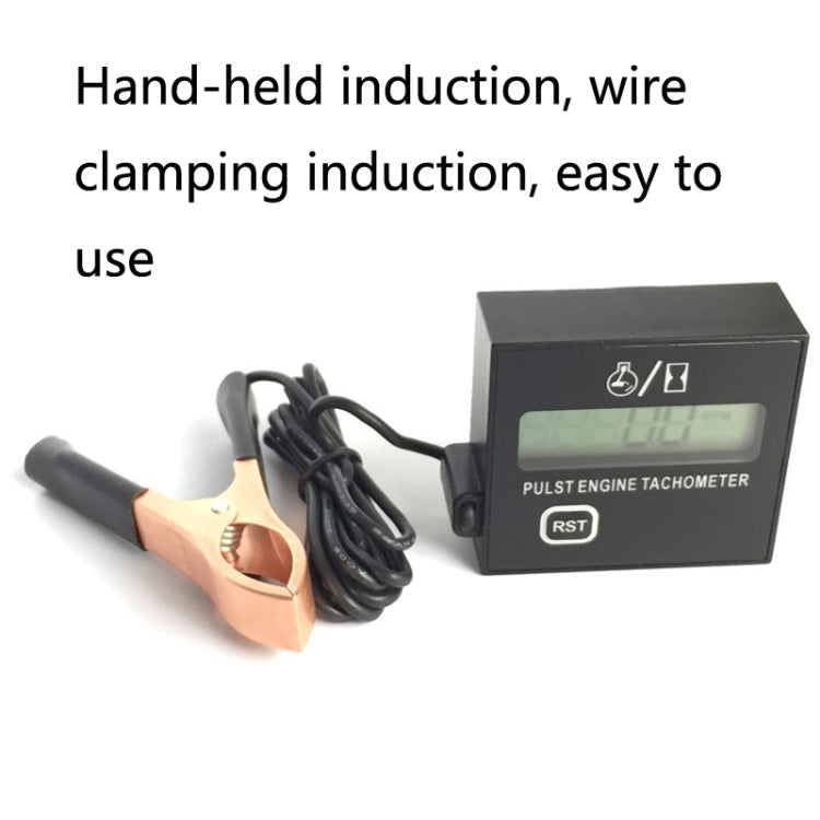 Handheld induction pulse tachometer with wire clamp sensor and LCD RPM display