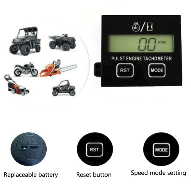 Pulse engine tachometer with RST and MODE buttons and LCD RPM display