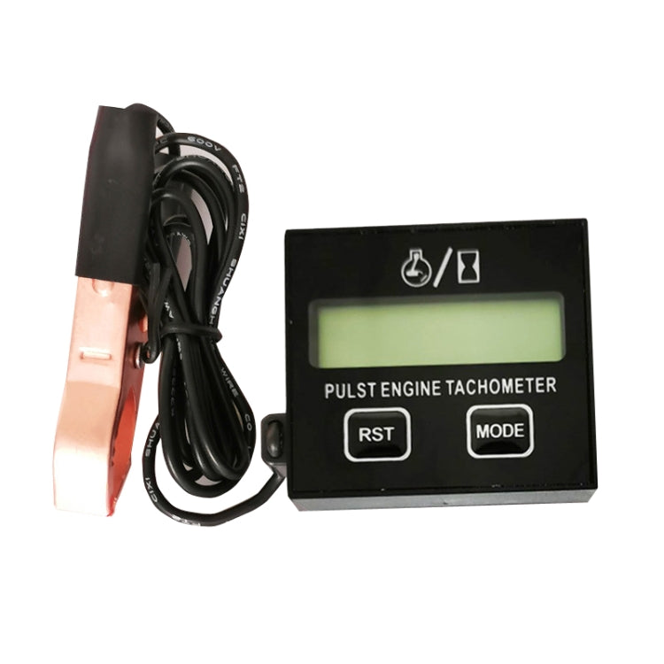 Pulse engine tachometer with clip sensor cable and backlit LCD RPM screen