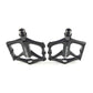 Pair of black aluminum bicycle platform pedals with raised grip sections and threaded studs
