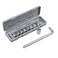 Socket wrench set with chrome sockets, ratchet bar, and gray open storage case