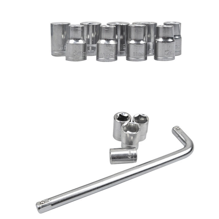 Chrome socket wrench set with U-shaped ratchet bar and 5 sockets