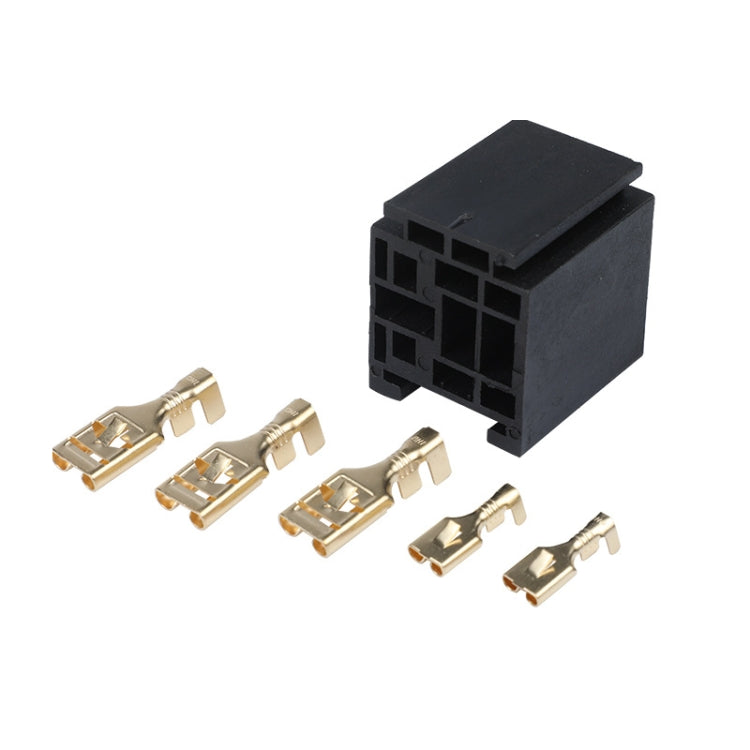 Black 5-pin automotive relay socket with terminal pins and mounting handle, set of 20