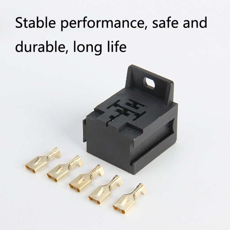 Black 5-pin relay socket housing with brass terminals, compact automotive connector set