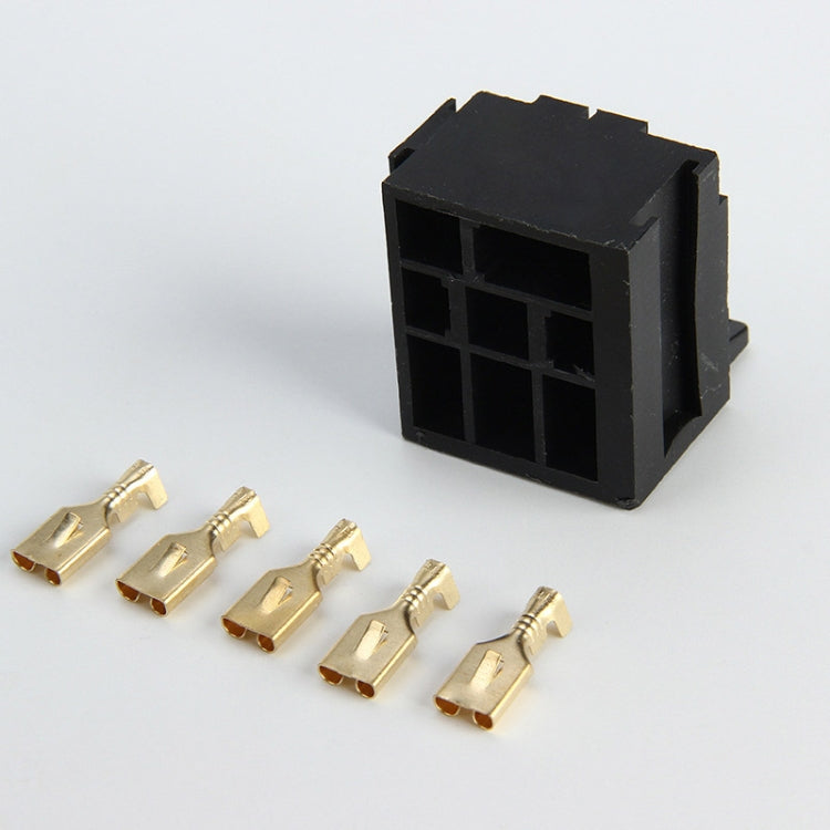 Black 5-pin relay socket with open pin slots and brass crimp terminals, set of 20