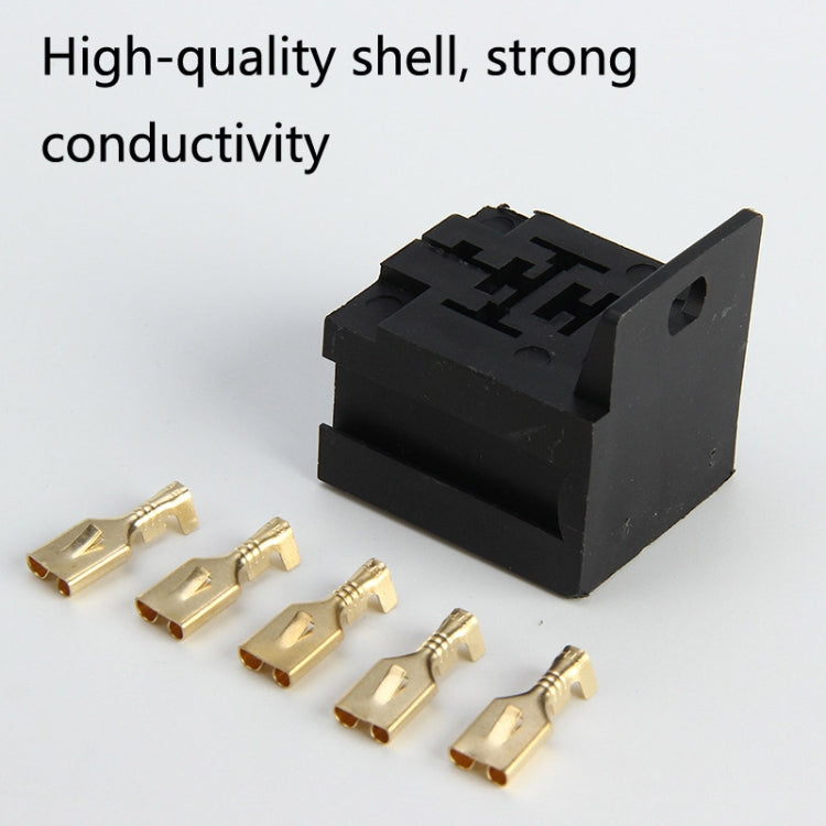 Black plastic 5-pin relay socket base with brass terminals, automotive relay connector set