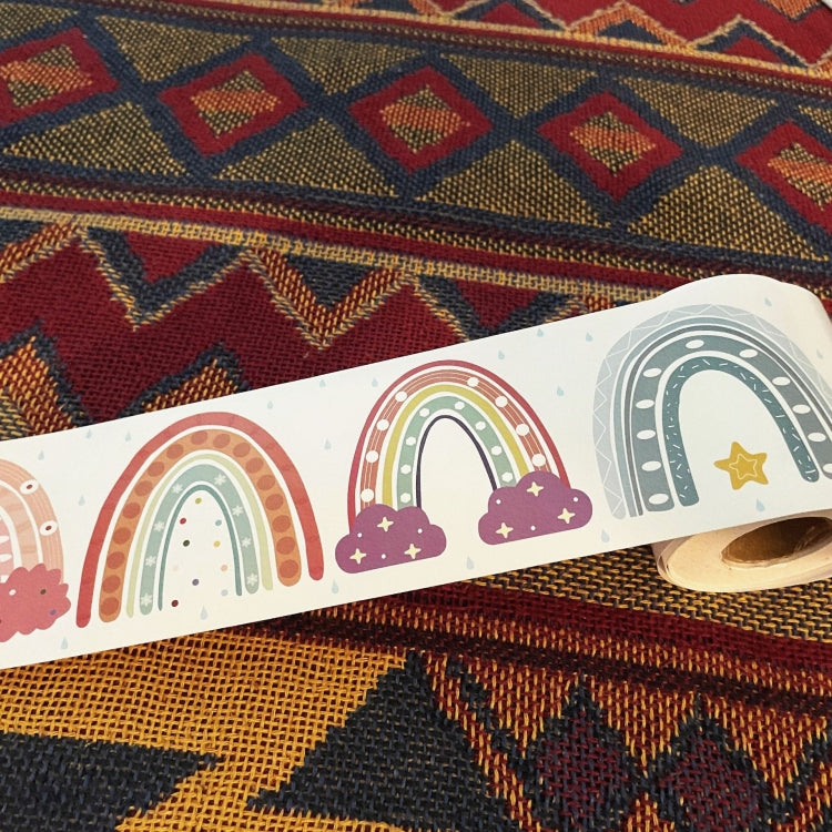Rainbow and cloud border sticker tape, white strip with multicolor arches and stars