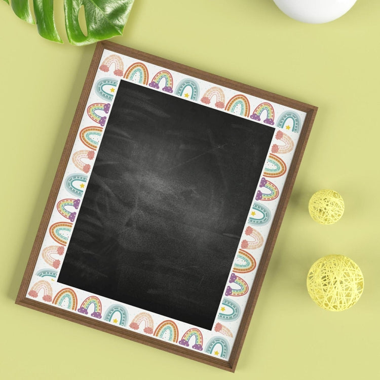Boho rainbow border sticker frame around a black chalkboard surface