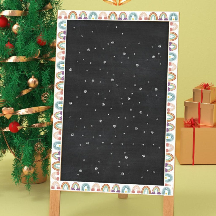 Boho rainbow border sticker sheet framing a black chalkboard