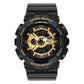 Waterproof luminous sport electronic watch, black with gold dial and gray rubber strap