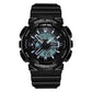 Waterproof luminous sport electronic watch, black dial with teal accents, rubber strap