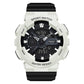 Waterproof luminous sport electronic watch, white case with dark dial, black rubber strap