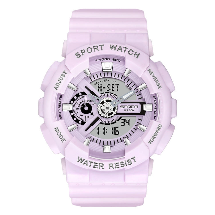 Light purple silicone waterproof sport watch with silver-tone bezel and skeleton dial
