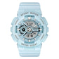 Light blue waterproof luminous digital sport watch with textured bezel and analog-style dial