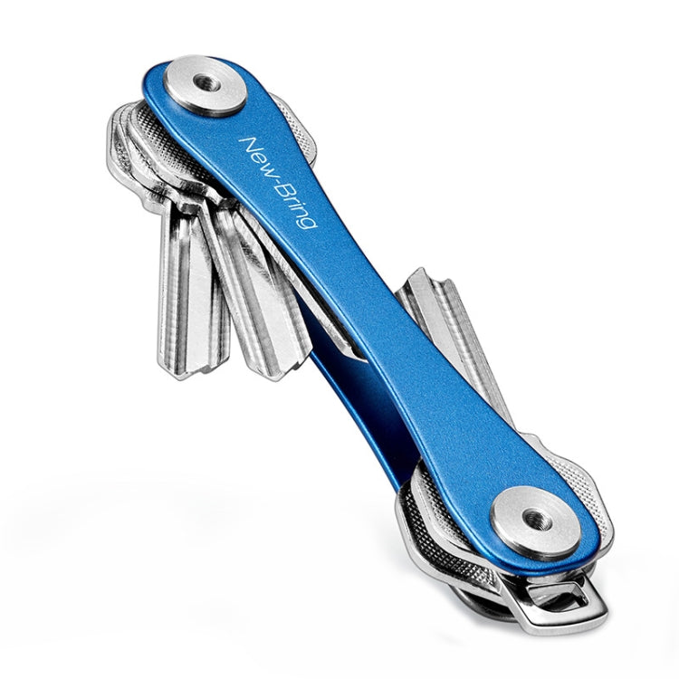 Blue metal mini emergency tool keychain with folded multi-key set and ring loop