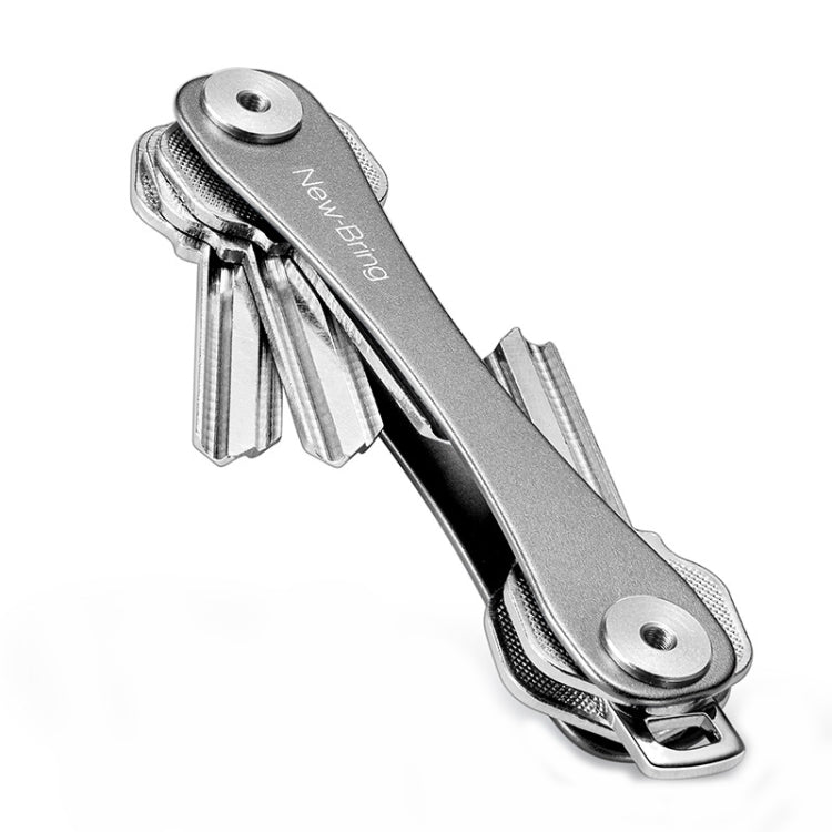 Gray metal mini emergency tool keychain with folded multi-key set and ring loop