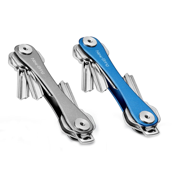 Two mini emergency tool keychains, blue and gray, each with folded multi-key set