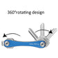 Blue metal folding emergency tool keychain with multiple key blades