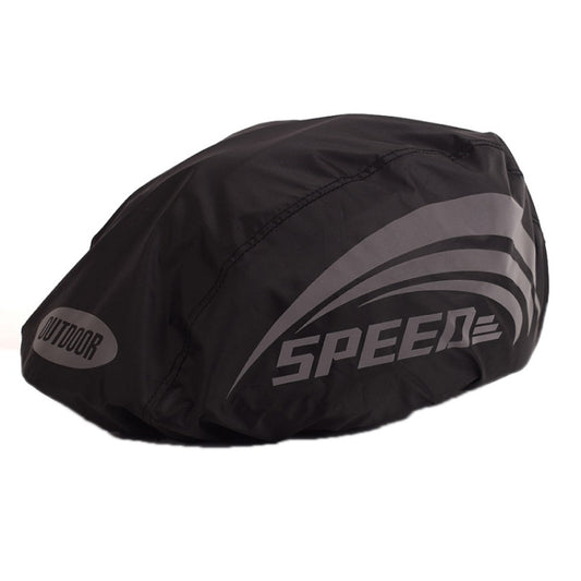 Cycling helmet rain cover in black with Speedo logo on the side