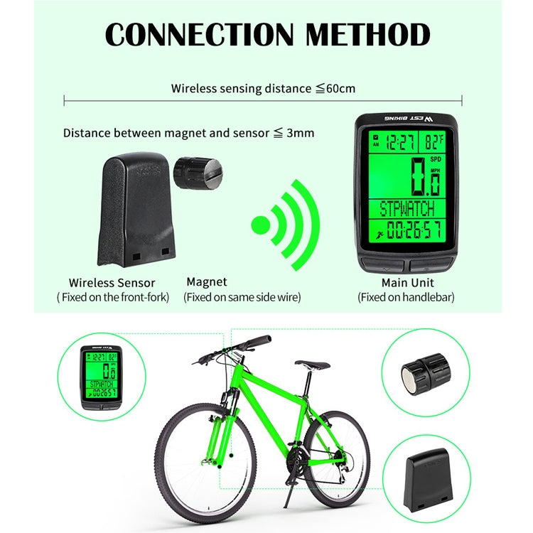 Bike wireless sensor connection kit with main unit, sensor, and mounting parts