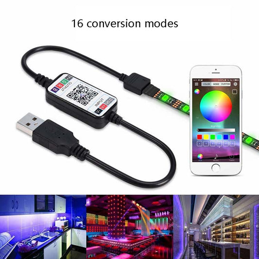 Bluetooth LED controller with USB connectors and smartphone app color control