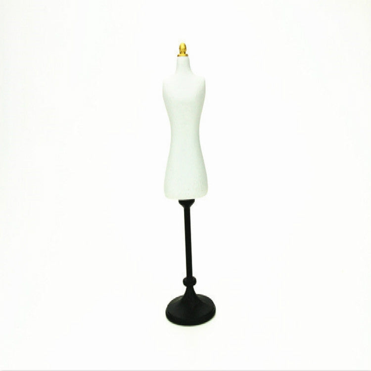 Mini white dress form mannequin with gold top and black stand base for 1:12 dolls