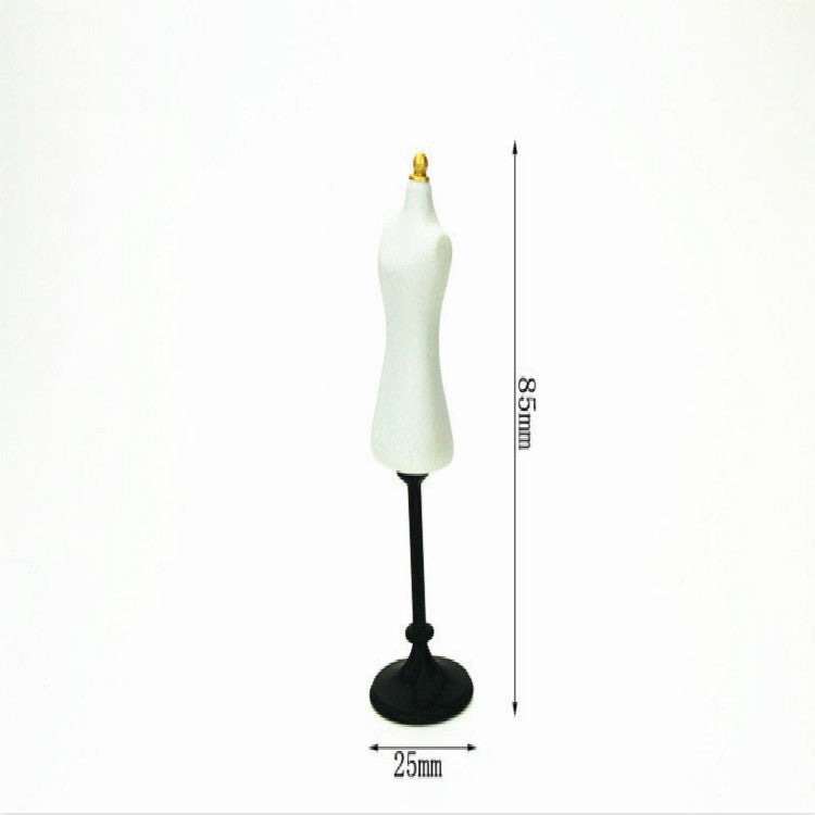 White mini dress form mannequin on black base, 85mm tall, 25mm wide