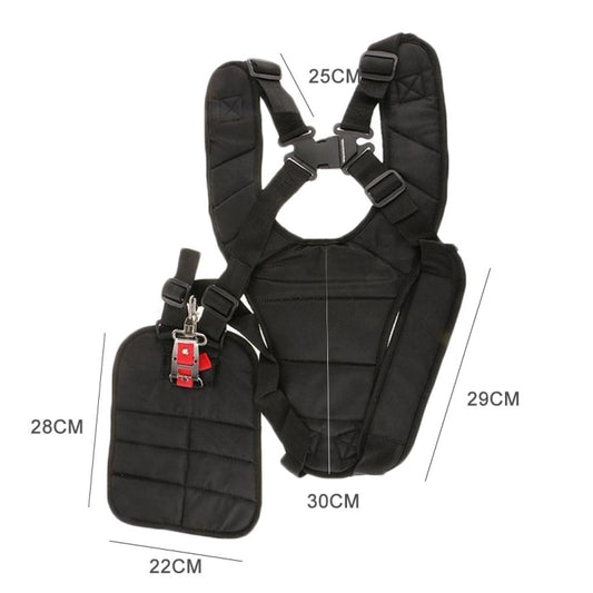 Black double-shoulder tool strap with two pouches; labeled 22cm 28cm 29cm 30cm
