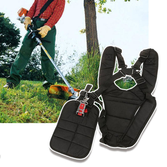 Black double-shoulder tool hanging strap with two side storage pouches