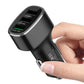 Car USB car charger with three ports, hand plugging into car socket