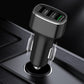 Car USB car charger with three ports, mounted in car cigarette-lighter socket