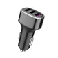 Car USB car charger with three ports, dark body and silver top