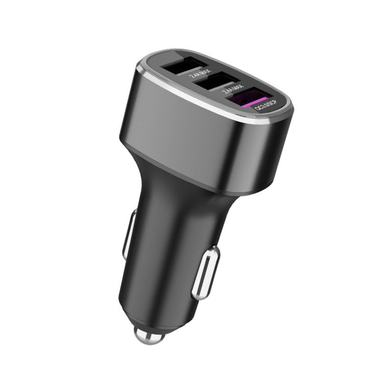 Car USB car charger with three ports, dark body and silver top