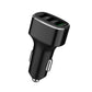 Car USB car charger with three ports, black body with charging indicator