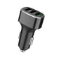Car USB car charger with three ports, dark gray body and silver top edge