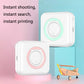 Two portable mini thermal printers, white bodies with mint and pink front rings