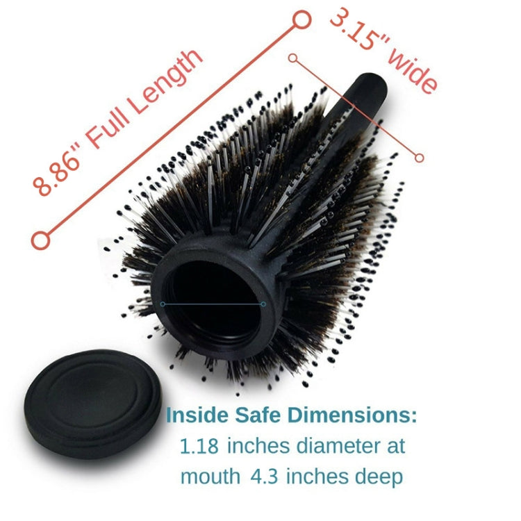 Black roller hair brush with bristles and round storage cap