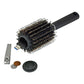 Black roller hair brush with bristles, end cap, and USB plug