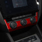 Air conditioning control panel sticker installed, red carbon fiber trim around controls