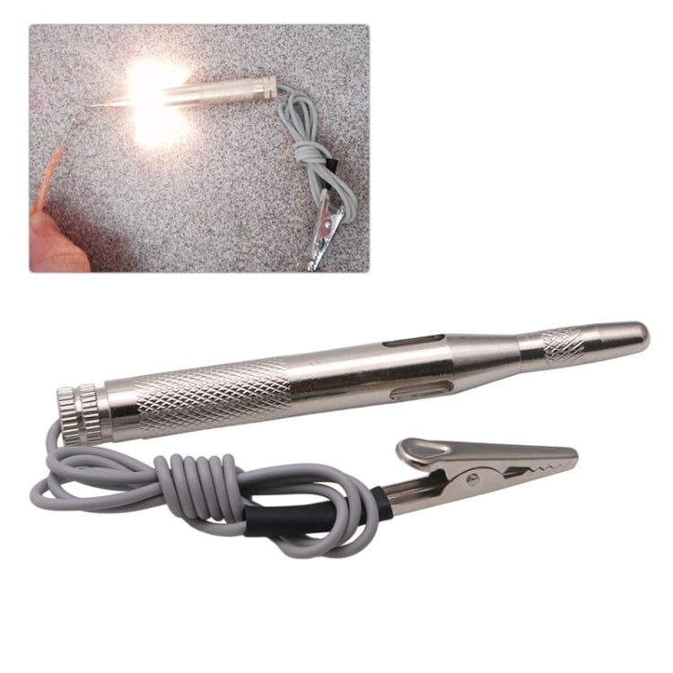 Motorcycle circuit tester with gray coiled cable and alligator clip, metal probe tip